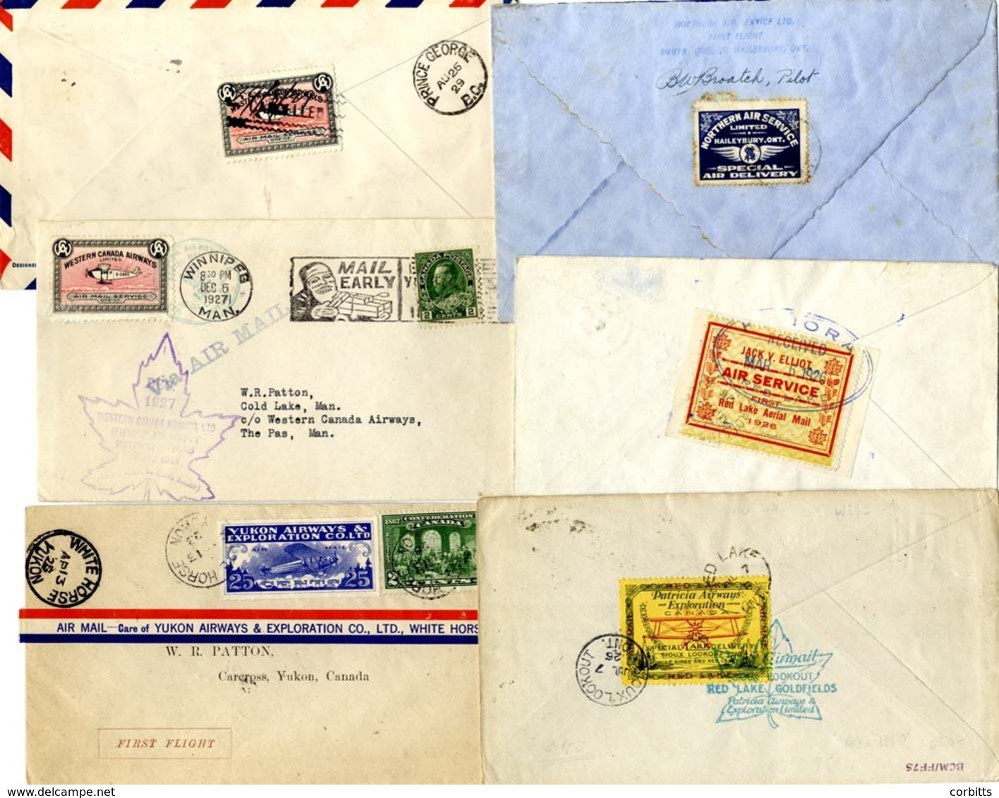 1925-29 Range Of Flown Covers Bearing Semi-official Stamp From 1925 Northern Air Service 25c Blue (CL5), 1926 Jack V. El - Other & Unclassified