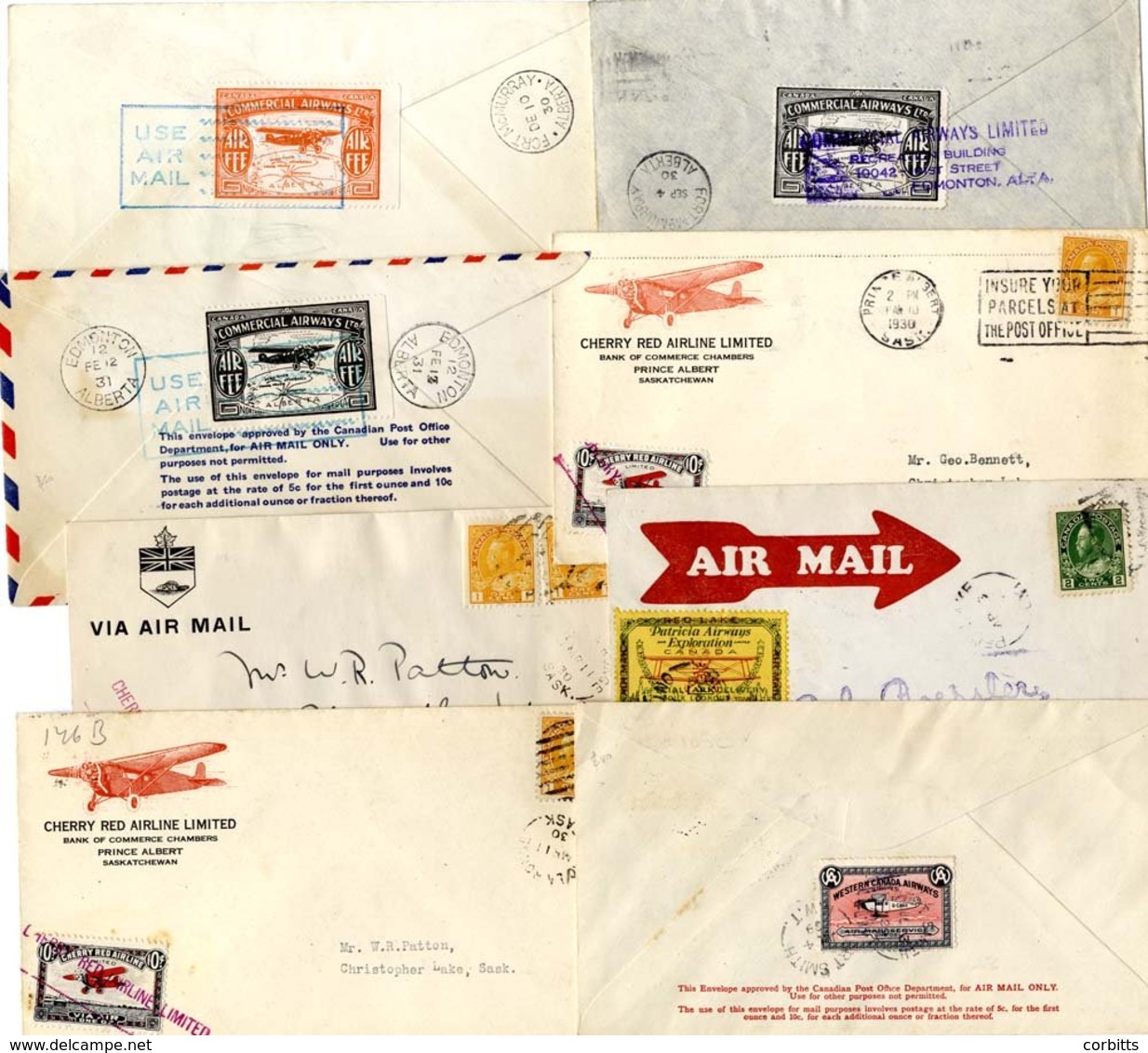 1926-33 Range Of Flown Covers Bearing Semi-official Stamps From 1926 Patricia Airways 25c Green & Red (CL13), 1939 Weste - Other & Unclassified