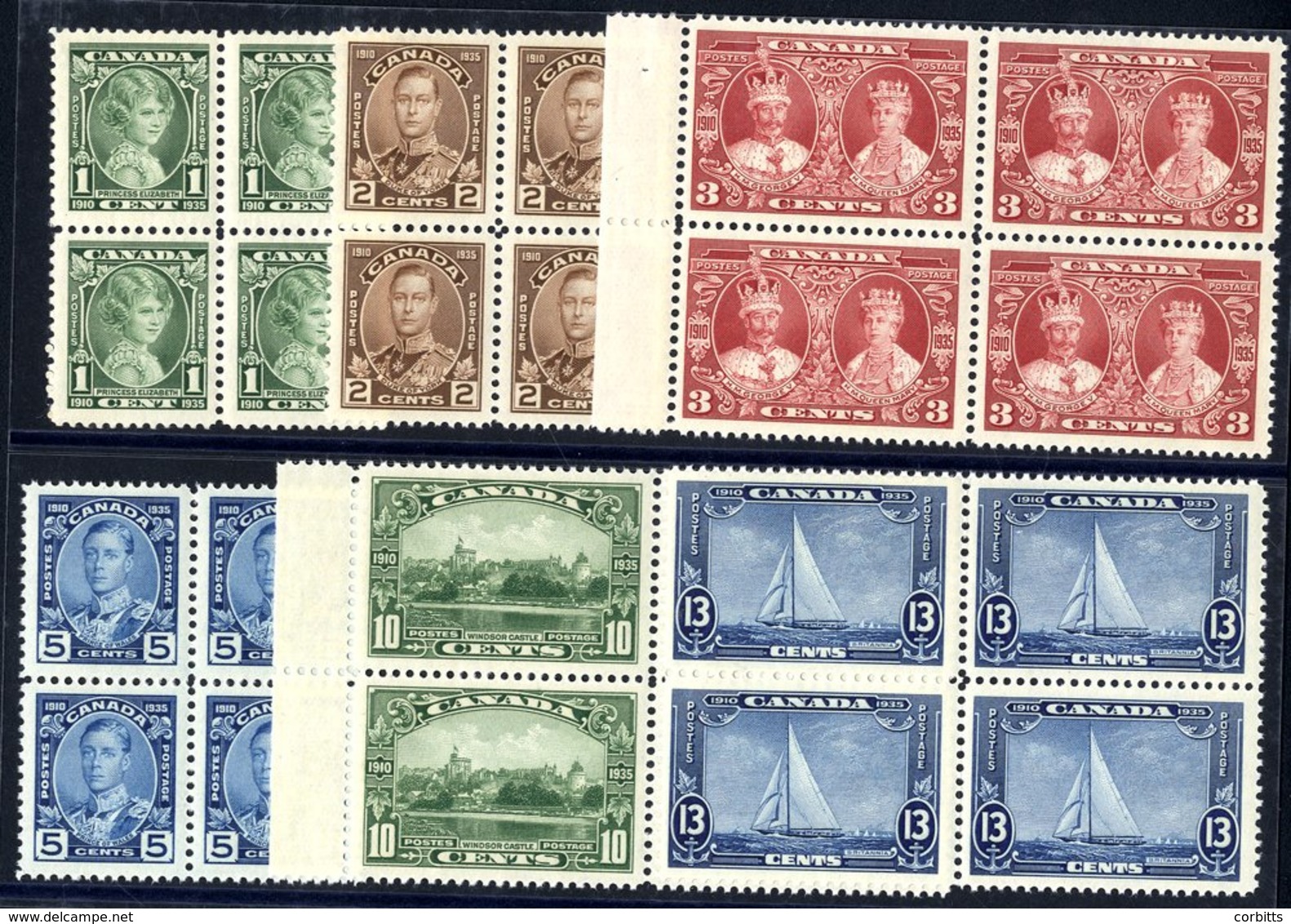 1935 Silver Jubilee Set In UM Blocks Of Four, Fresh UM, SG.335/40. (24) Cat. £152 - Autres & Non Classés