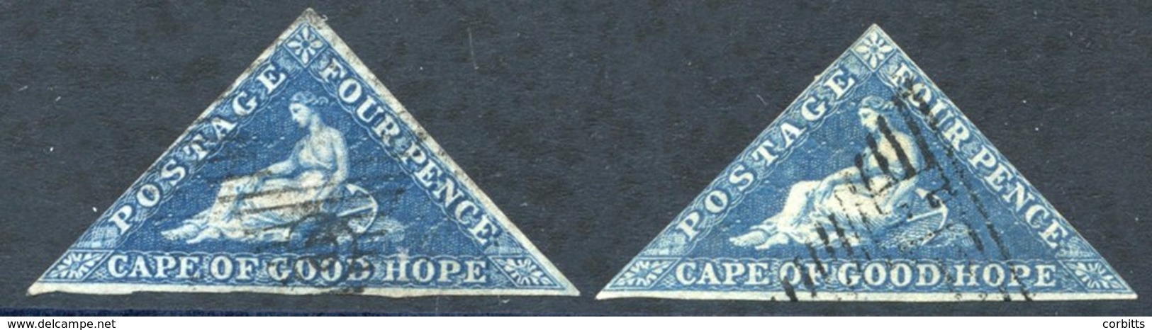 1853 4d Deep Blue On Slightly Blued Paper, Two Used Examples, One Just Touching At Lower Left Side, The Other Margin At  - Autres & Non Classés