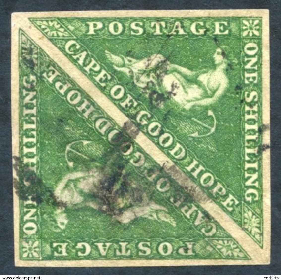 1858 1s Bright Yellow-green Pair, Large Margins, Light Cancel - Particularly On The One Stamp, SG.8. - Other & Unclassified