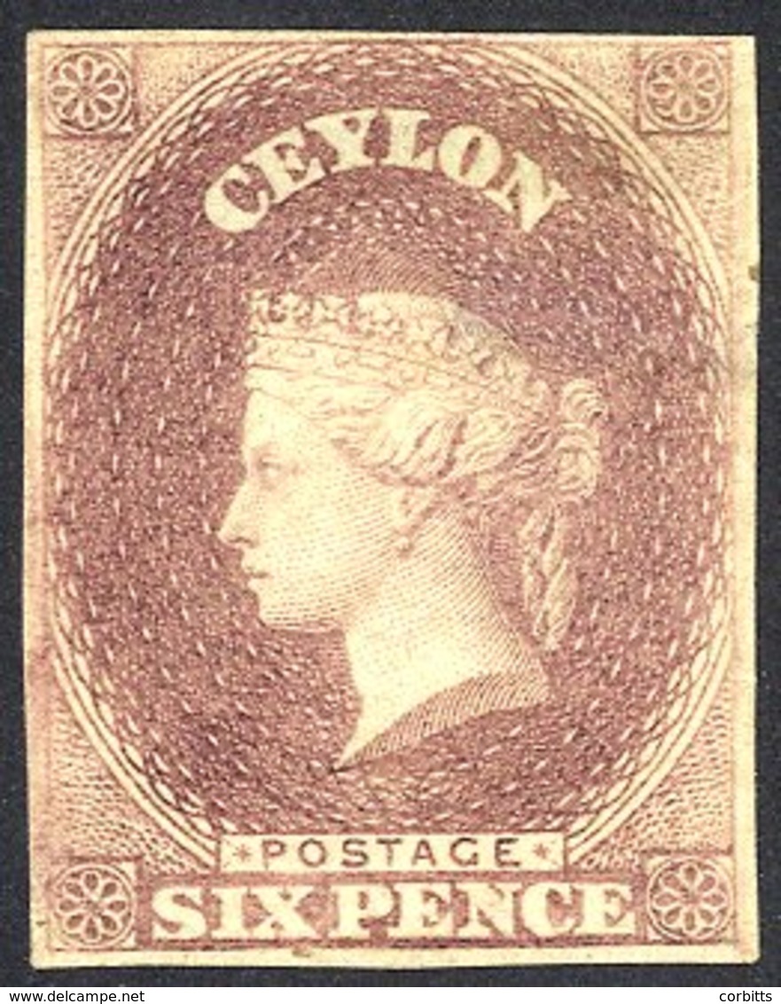 1857 6d Purple Brown Imperf Plate Proof, Unused With Four Margins, Thinned, RPS Cert. 2006. - Autres & Non Classés