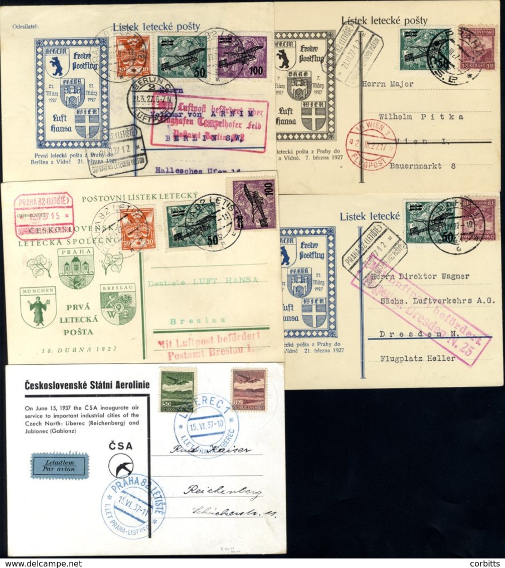 1927-37 First Flight Covers (5) From 1927 March 21st CSA/OLAG/LUFTHANSA Prague - Berlin Official Lufthansa Cacheted Card - Other & Unclassified