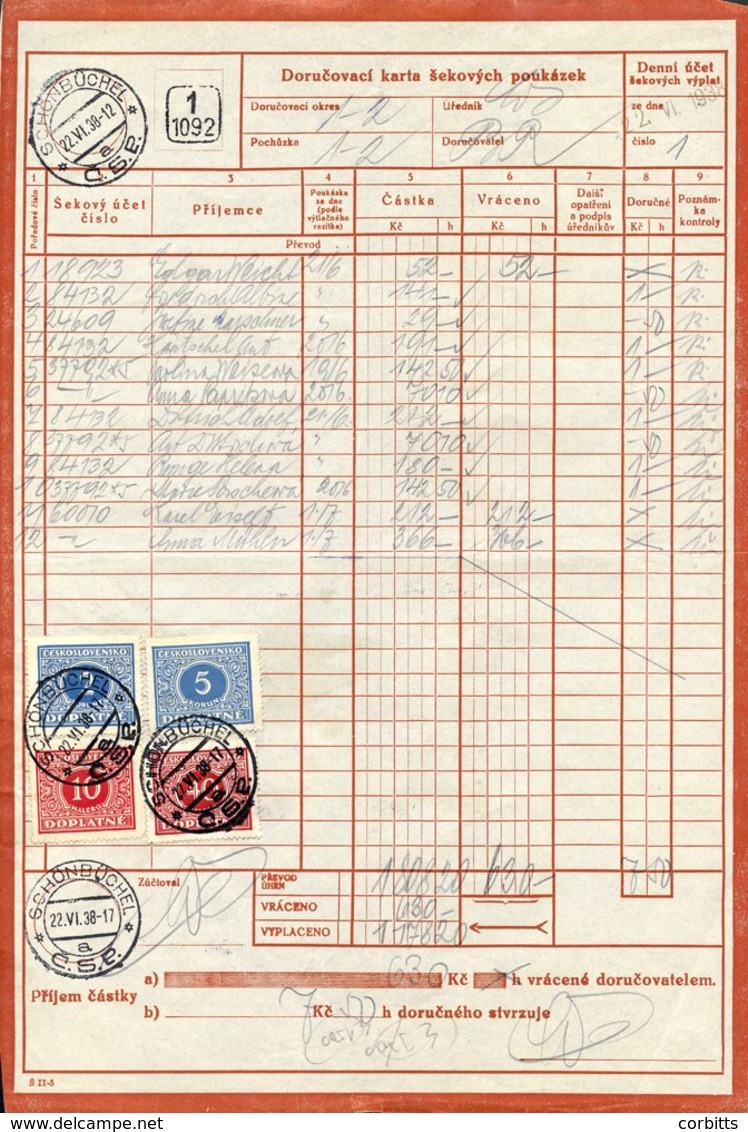 POSTAGE DUES - Batch Of Goods Documents From Many Parts Of Czechoslovakia Franked With Various 1920 Issues Incl. Strips, - Autres & Non Classés