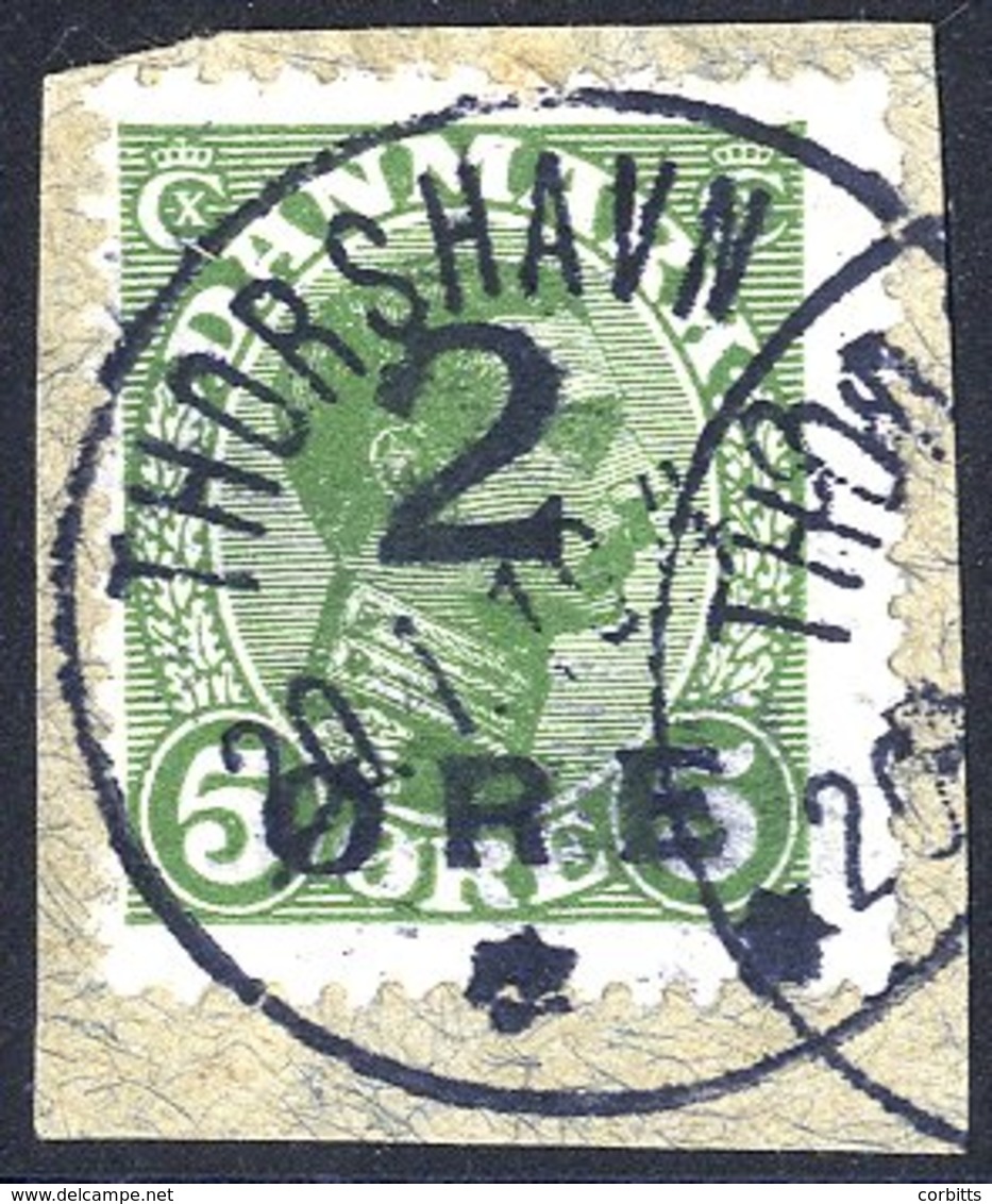 1919 Faroe Islands 2o On 5o King Christian X Provisional On Small Piece, Neat Thorshavn Cancellation For 21 Jan 1919. - Autres & Non Classés