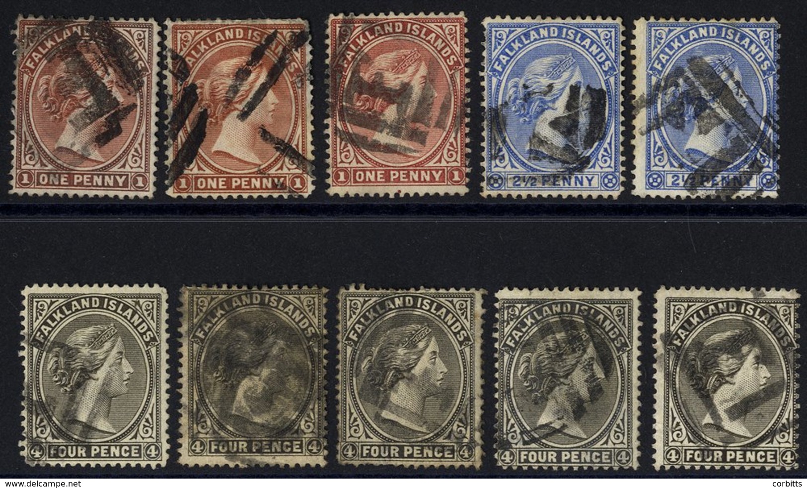 POSTMARKS 1892 Large Square F1 On 1d (3), 2½d (2), 4d (5). - Other & Unclassified