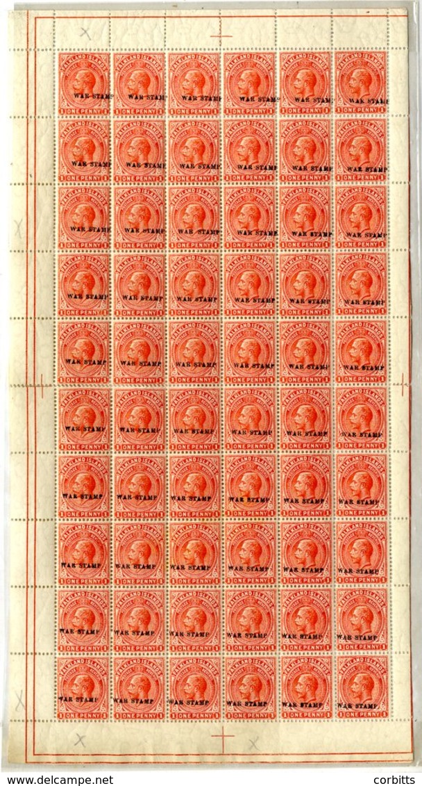 1918 War Stamp 1d Complete Sheet Of Sixty With Ovpt Misplaced Vertically & Horizontally Running Downwards From Left To R - Other & Unclassified