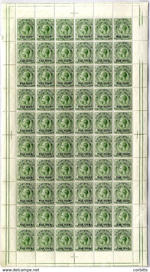 1918 War Stamp Complete Sheet Of Sixty With Reversed Albino Ovpt In Right Hand Margin, UM Except Hinge On Two At Left Si - Autres & Non Classés