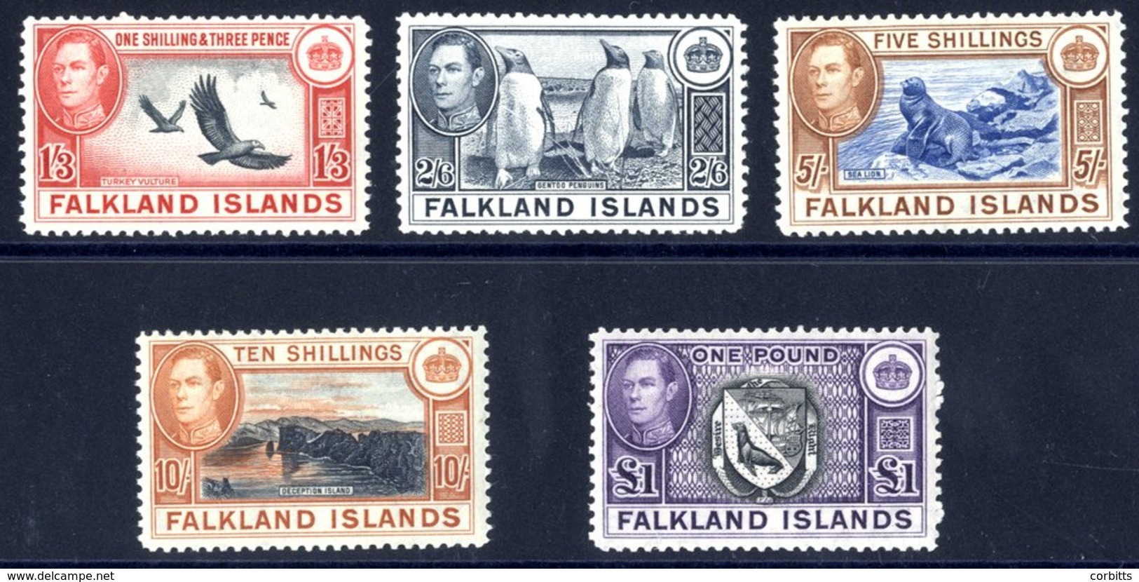 1938-50 1/3d, 2/6d, 5s, 10s & £1, Each UM, SG.159/163. (5) Cat. £432 - Other & Unclassified