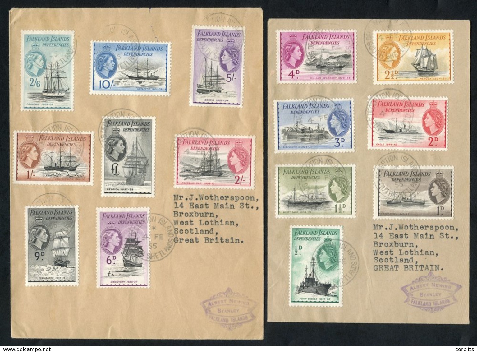 1954 Defin Set Of Fifteen On Two Covers To Scotland, Tied 'Deception Is Feb 4th' C.d.s's, SG.G26/40. Basic FU Set Cat. £ - Other & Unclassified