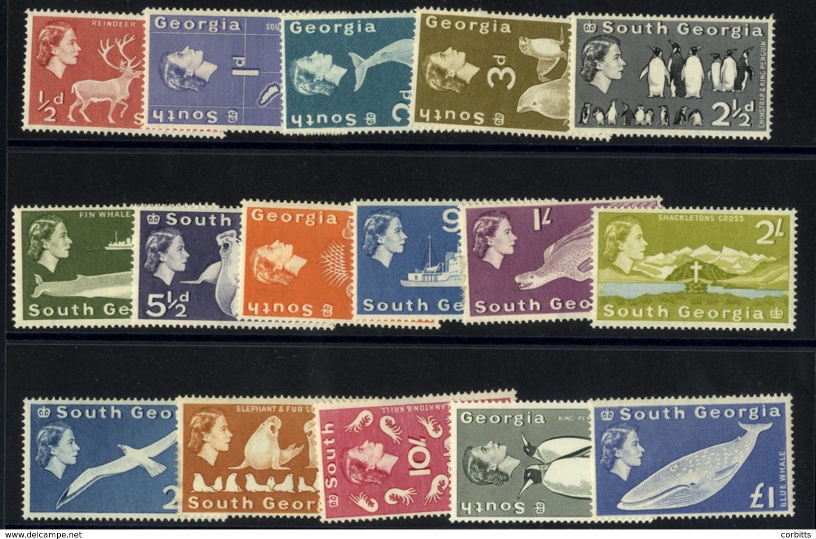 SOUTH GEORGIA 1963 Whale & Penguin Set UM, SG.1/16. (16) Cat. £200 - Sonstige & Ohne Zuordnung