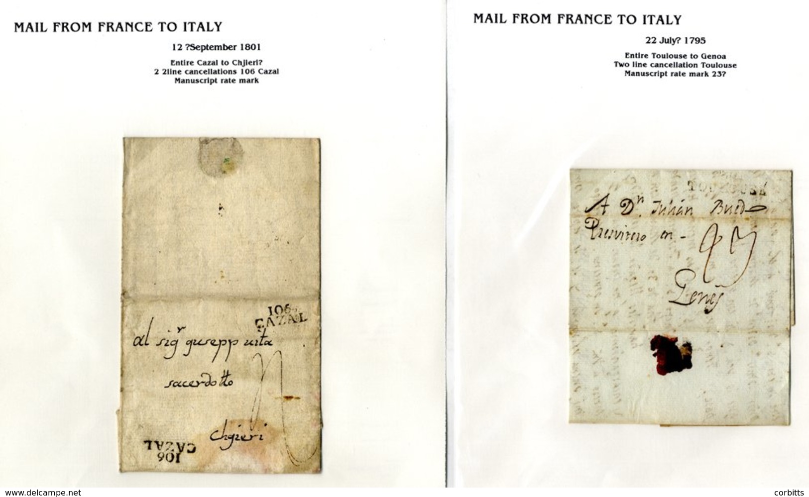 1795-1873 Collection Written Up Entitled 'Mail From France To Italy' But Also Includes Mail In Other Directions. Marks I - Other & Unclassified