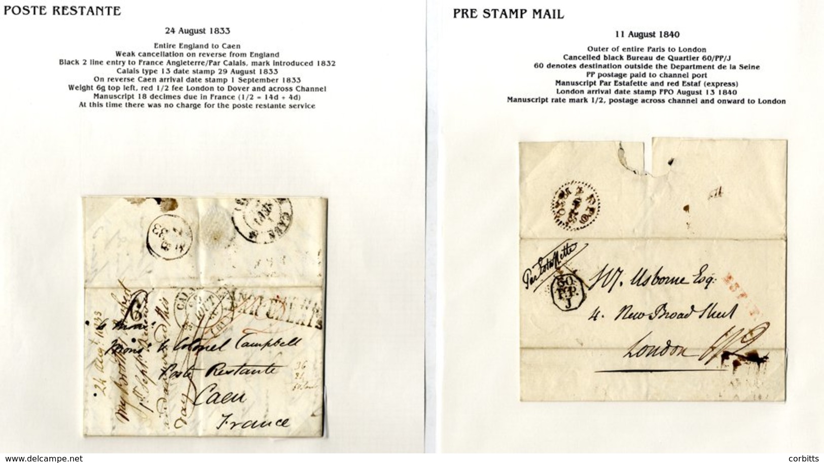 1838-1987 Part Paid & Unpaid Collections Of Pre-adhesive Entires & 'Poste Restante' Items.  Many To London, Marks Incl.  - Other & Unclassified