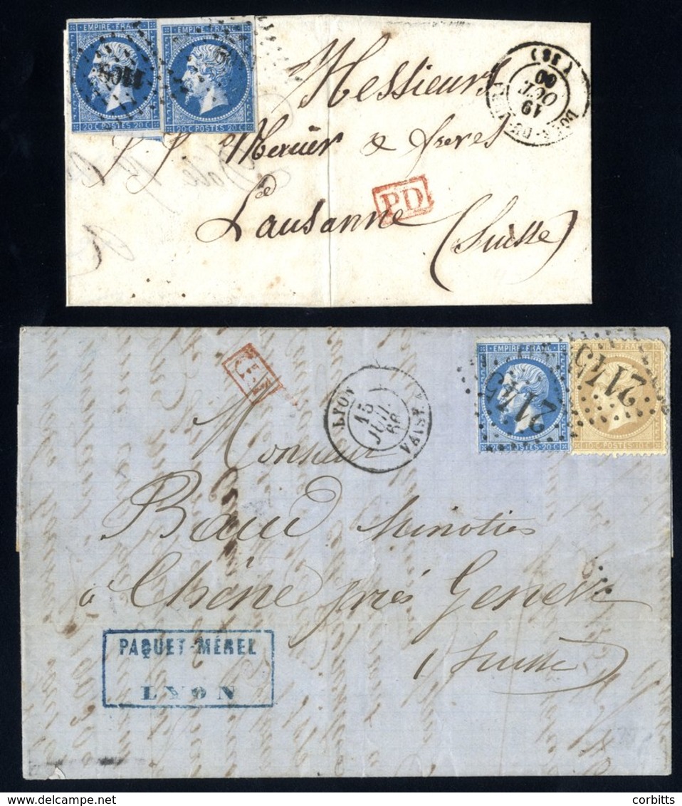 1860 Wrapper To Lausanne Franked Imperf 20c Napoleon (2), Cancelled '1109' Numeral Cancel Of Dole Du Jura. 1866 EL To Ch - Other & Unclassified