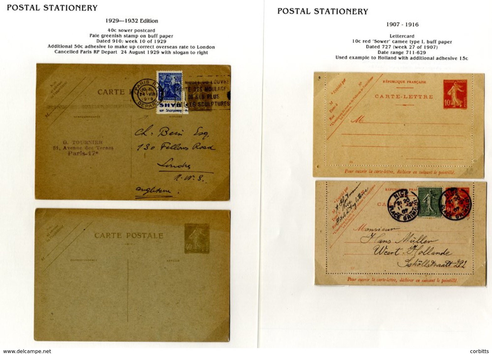 1907-89 Postal Stationery M & U Collection On Leaves, Some Uprated, Beginning With Sameuse & Pasteur Issues. Lot Include - Other & Unclassified