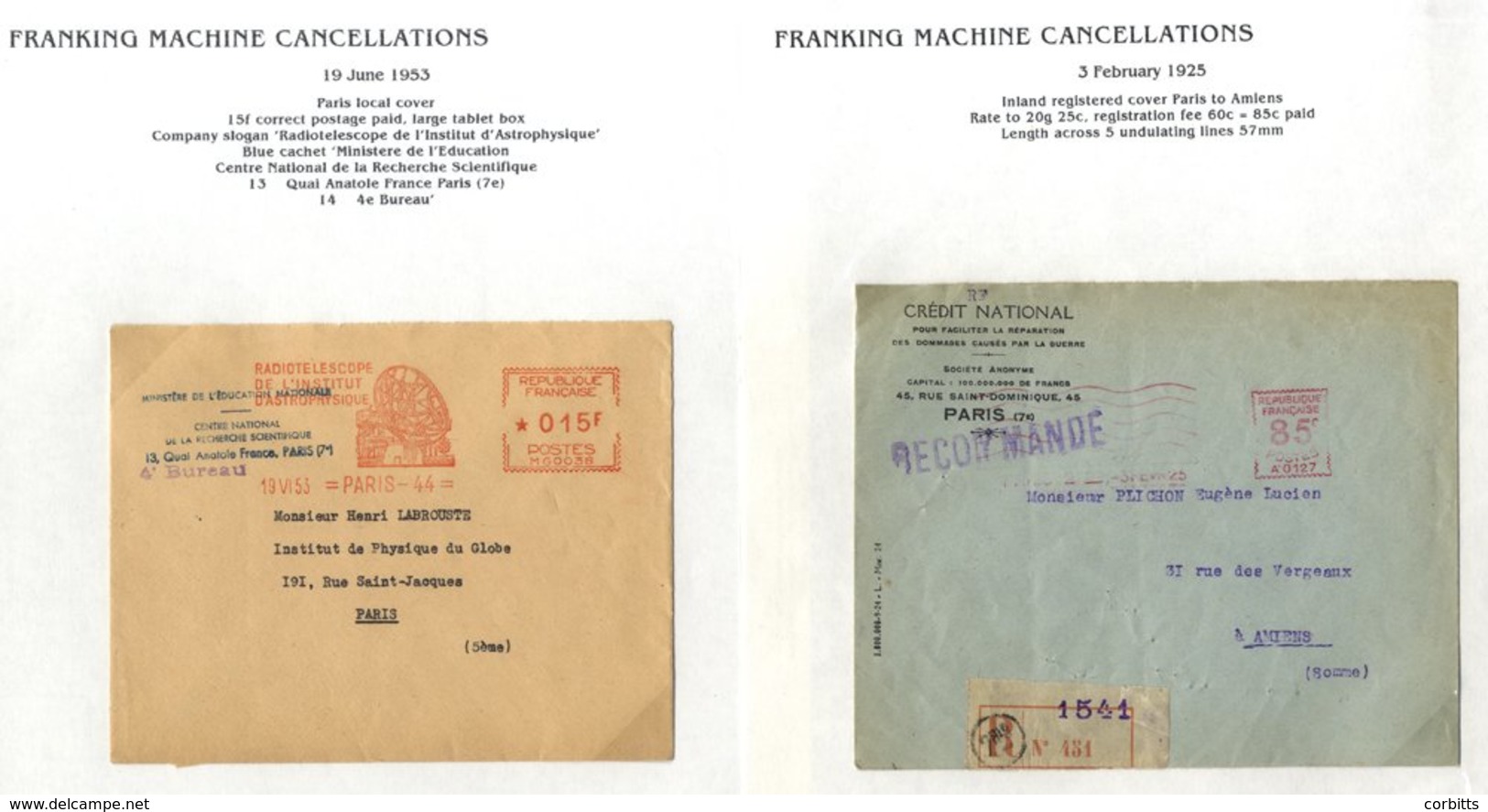 1925-2018 Franking Machine Cancellations, Cover Collection Written Up On Leaves Which Includes Registered, Slogans, Addi - Other & Unclassified