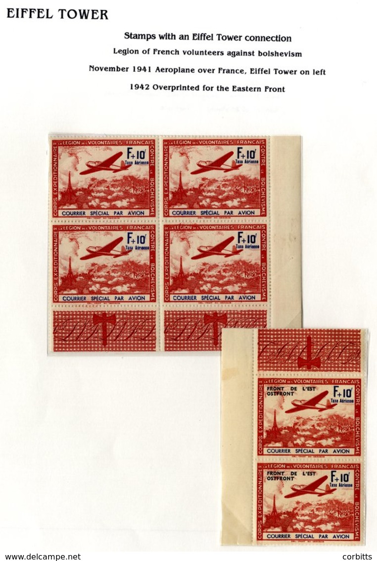 1941 Anti-Bolshevic Legion F+10fr Airmail UM Corner Block Of Four + 1942 Pair Overprinted For Eastern Front. (2 Items). - Other & Unclassified