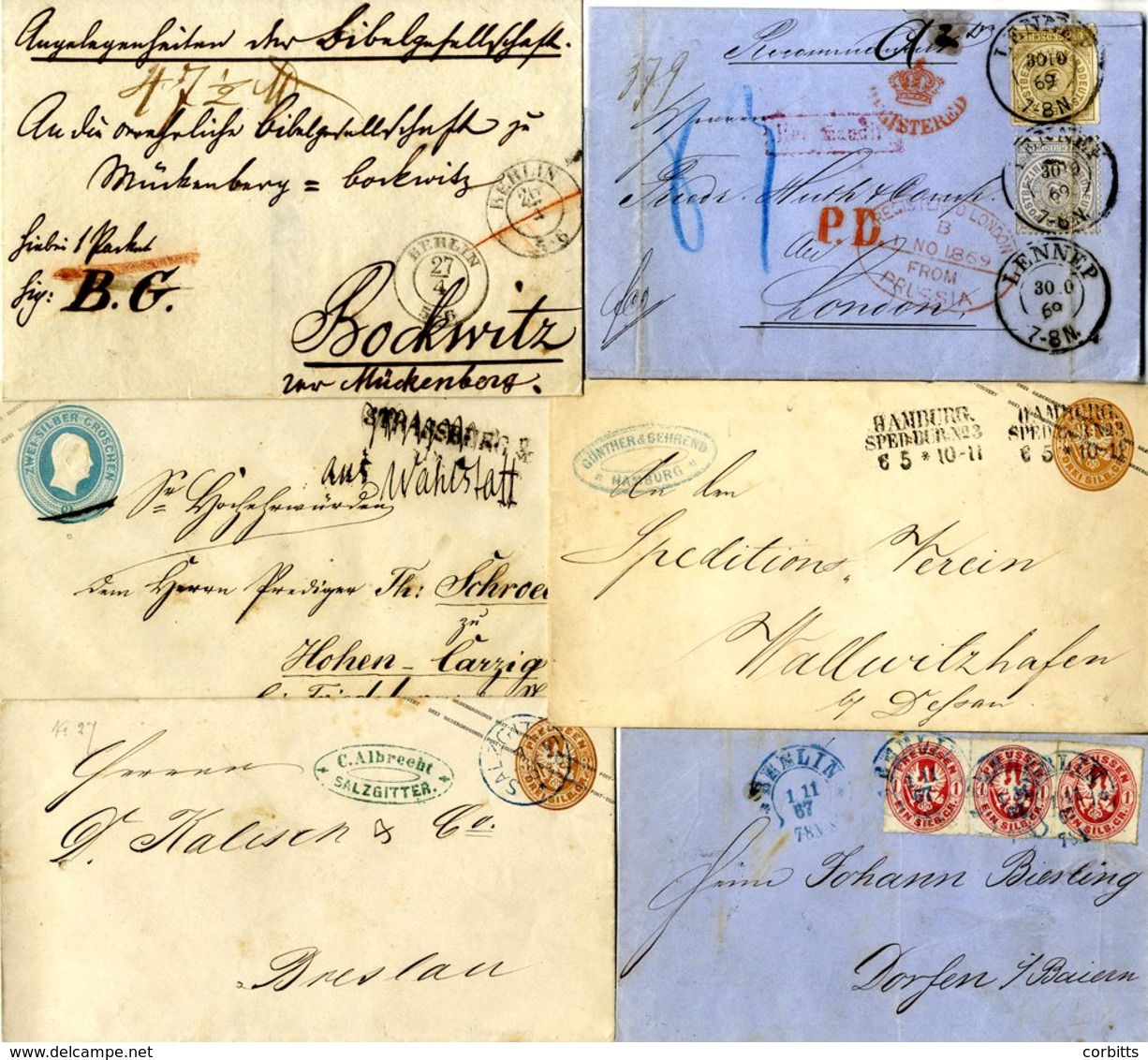 PRUSSIA Group Of Covers From 1913 Cronstadt Entire, Other Pre-stamp, Registered Postal Receipt, 1869 N. German Confedera - Other & Unclassified