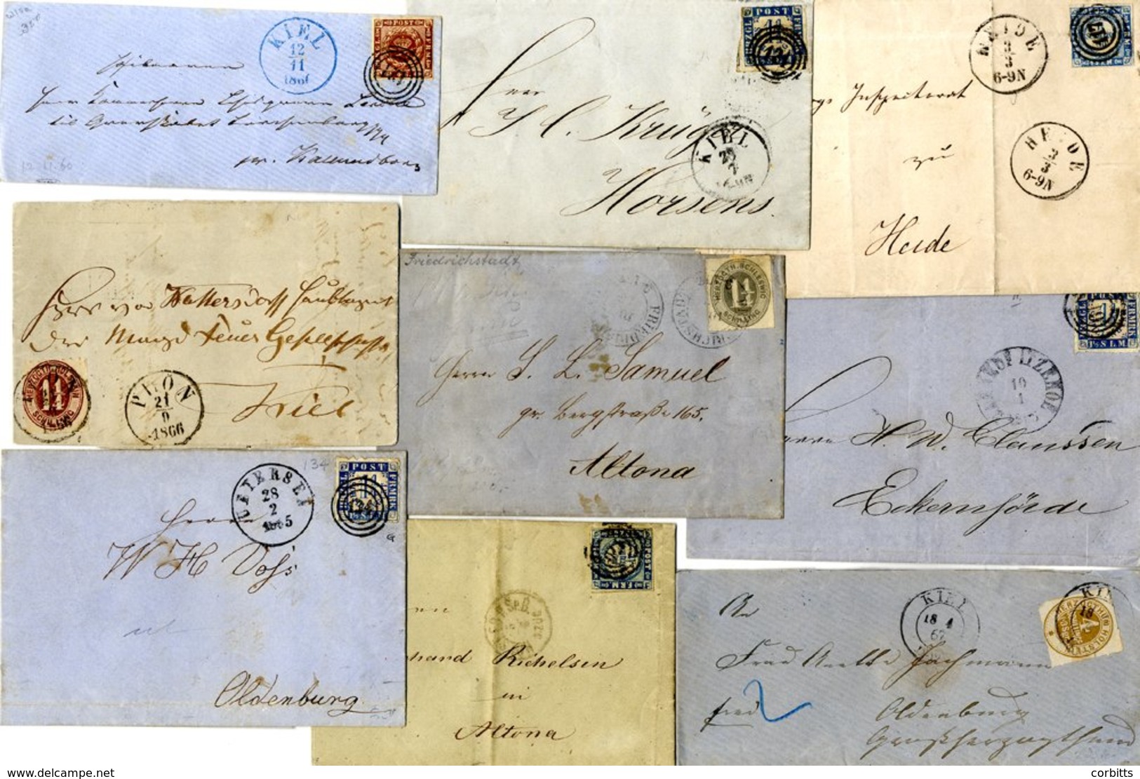 SCHLESWIG HOLSTEIN Small Selection Of Nine Single Frankings 1866-70 Mostly Different, One Danish, Good To Fine Condition - Other & Unclassified