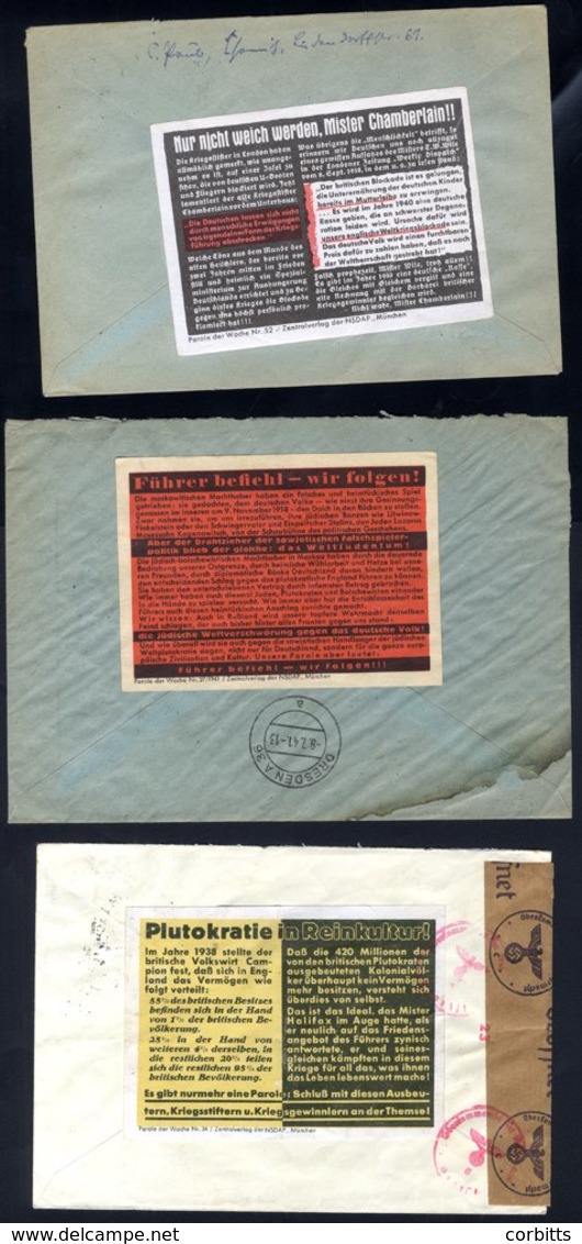 WWII PROPAGANDA LABELS (produced By The Nazi Party) 21 Labels Plus 1940's Covers With Various Frankings Each With A Prop - Other & Unclassified