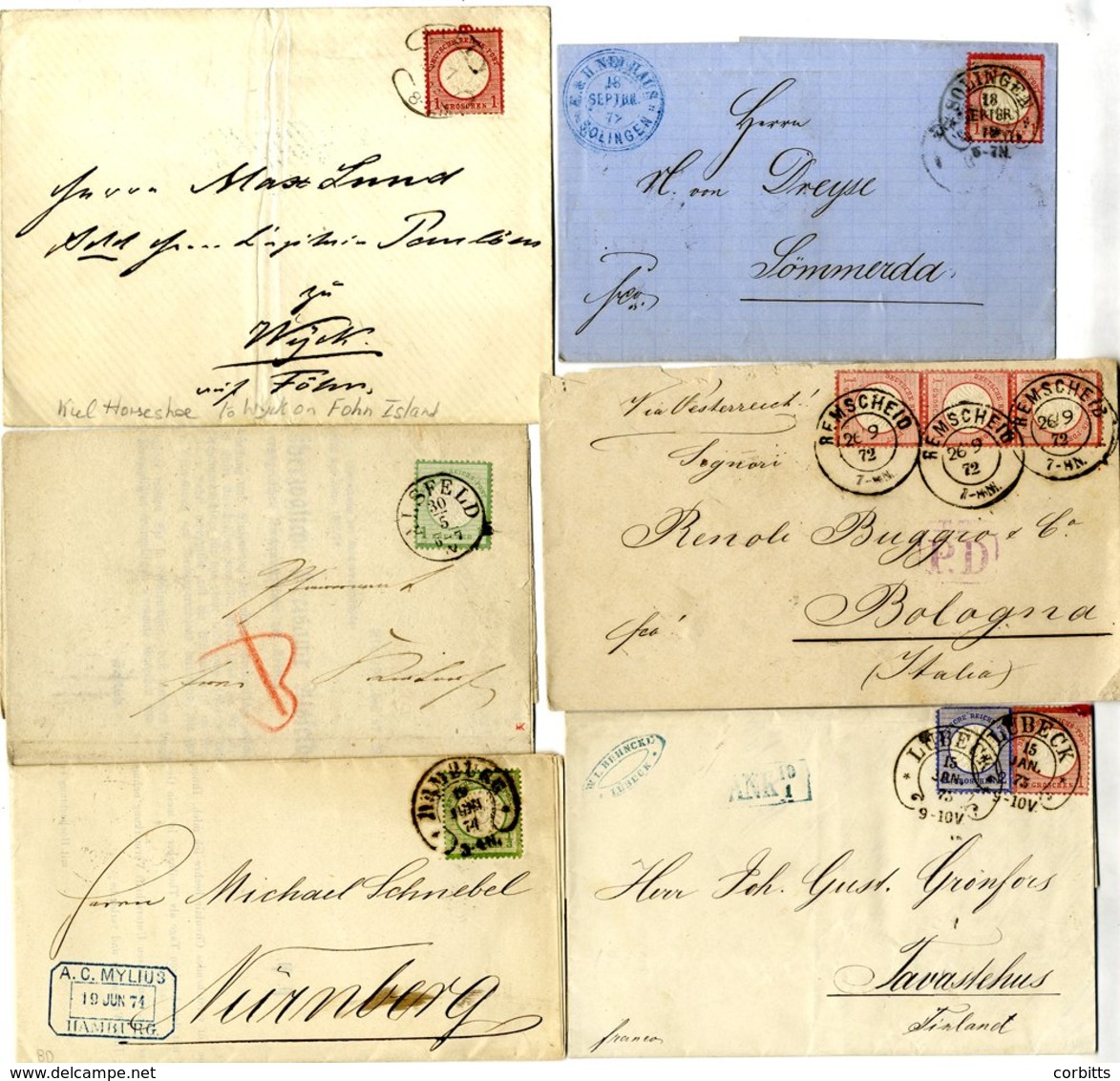 1872-74 Small & Large Shield Group Of Six Covers Or Entires, Four With Horse Shoe Cancels, 1874 Large Shield 1kr Printed - Other & Unclassified