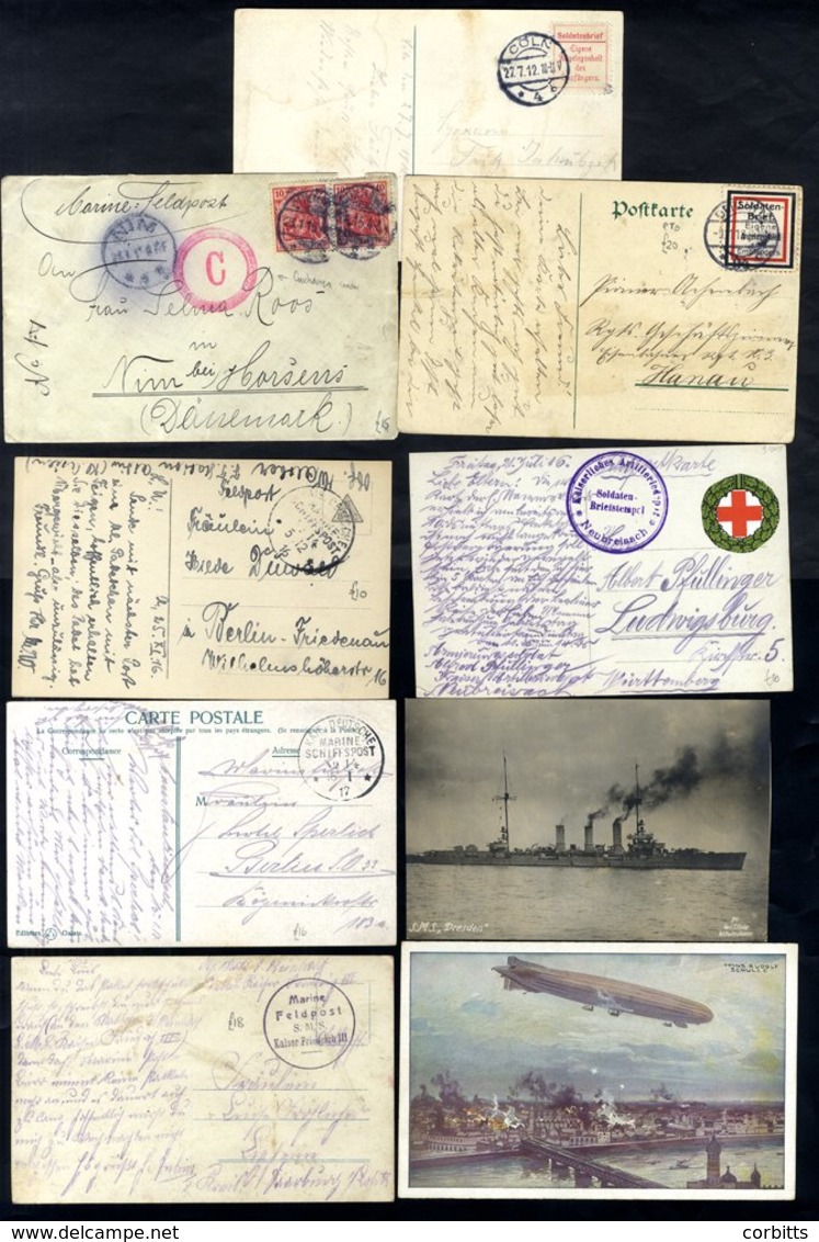 WWI Military Interesting Group Of Covers/cards Incl. Naval Field Post (16) With Range Of Cachets (Cuxhaven Censor Noted) - Other & Unclassified