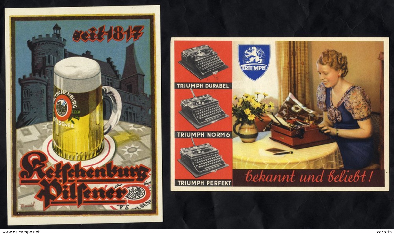 1930's-40's Coloured Advertising Postcards For Typewriters, Lager & Paint. - Other & Unclassified