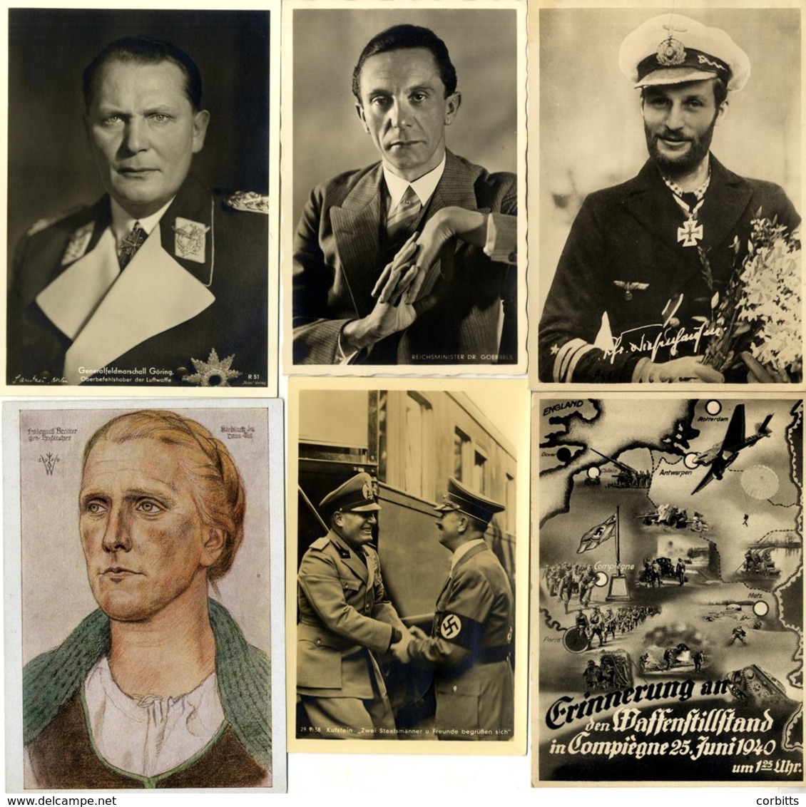 1930's-40's WWII Propaganda Cards Group With Several Photographic Types Showing Various Portraits Incl. Nazi Leaders, Hi - Altri & Non Classificati