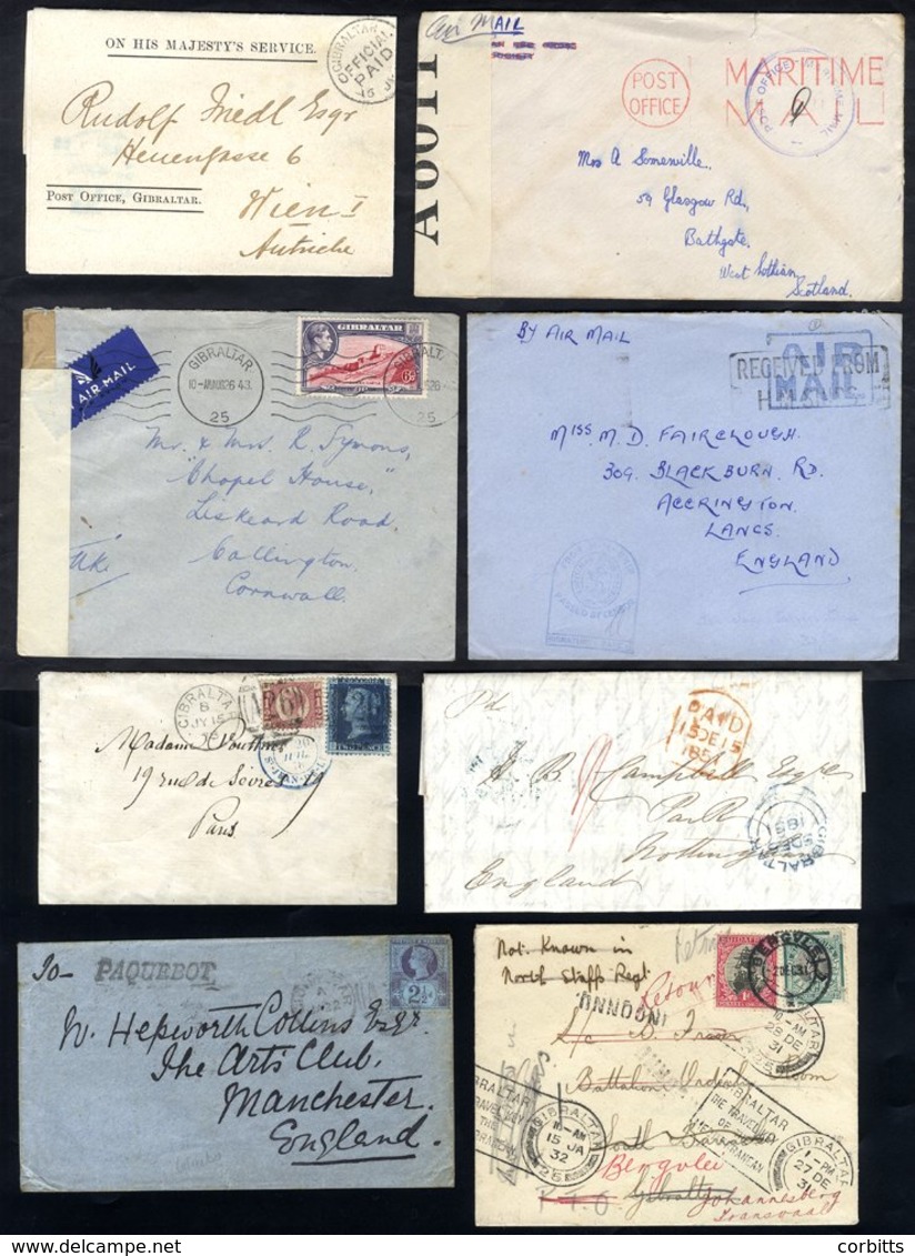 1851-1945 Covers Or Cards (22) Incl. 1903 Official Paid Folded Letter, Paquebot Cancels, US Ship Mail Cancelled In Gibra - Other & Unclassified