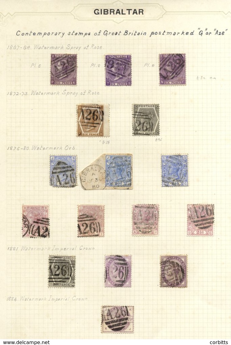 1867-1935 U Collection On Leaves From GB Used In Gibraltar 1887 6d Pl.6, 8 & 9, 1872-73 6d Chestnut, 6d Grey, 1876 2½d B - Other & Unclassified