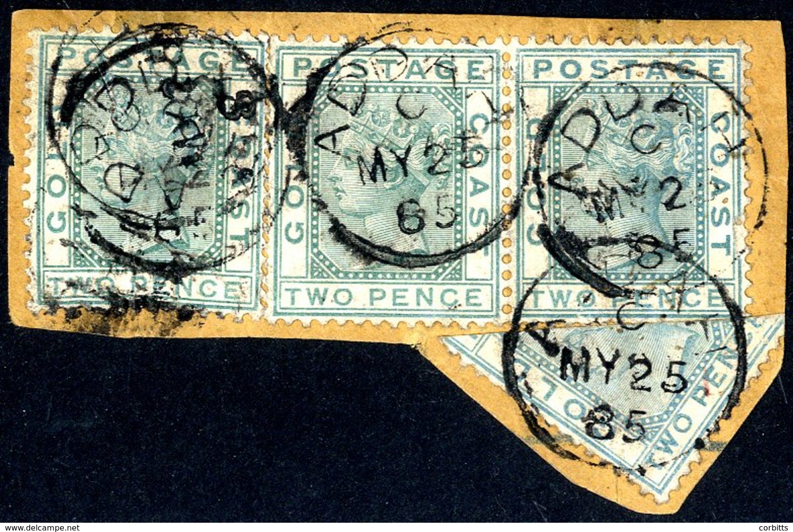 1876-84 2d Green Pair + Single + Bisected Single Together On A Piece, Tied By Addha May 25th 85 C.d.s's. - Other & Unclassified