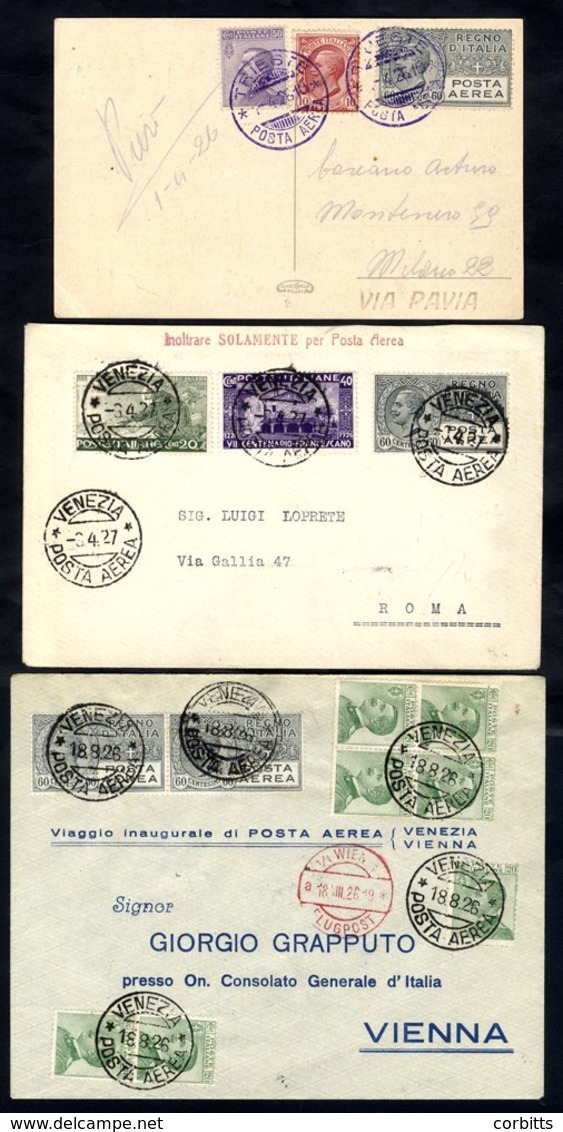 1926 Airmail Covers S.I.S.A 1st Flight PPC To Milan Stamped To Go 'via Paris' Franked 10c & 50c & Air 60c Tied By Violet - Other & Unclassified