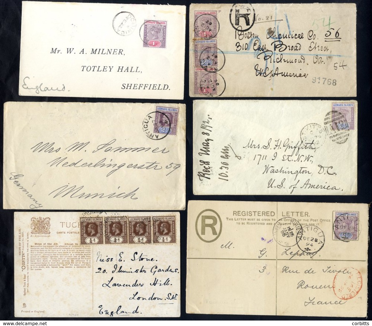 1892-1950 Covers Or Cards (12) All With Leeward Island Stamps, Cancelled In Antigua (6), Dominica, Montserrat, Nevis, St - Other & Unclassified