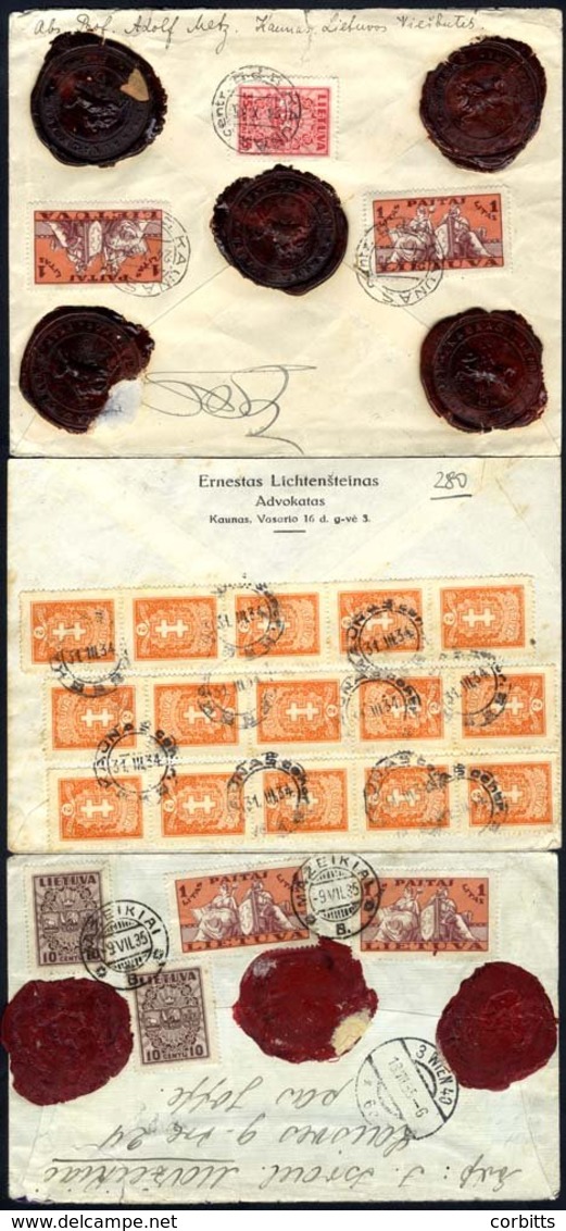 1935 Reg Cover From Mazeikiai To Vienna, Reverse Bears Three Large Red Seals & 10c (2) SG.400, 1L (2) SG.404, 1935 Reg C - Other & Unclassified