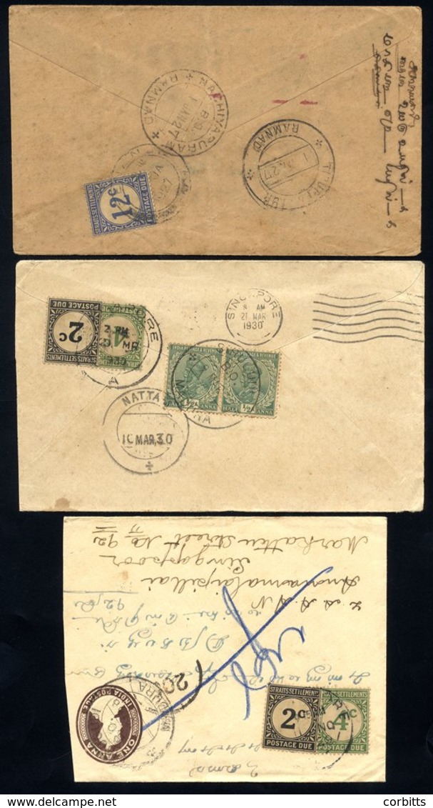 1927-30 Three Envelopes From India To Singapore Or Penang With Insufficient Postage Resulting In Straits Postage Dues Ap - Autres & Non Classés
