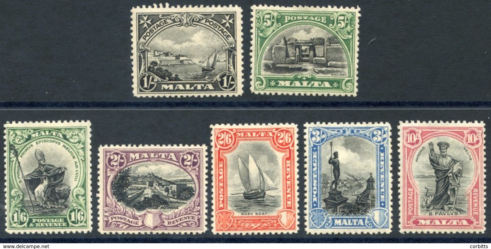 1926 Postage 1s & 5s M, SG.166 & 171, 1930 POSTAGE & REVENUE 1/6d, 2s, 2/6d, 3s & 10s M, SG.204/7 & 209. (7) Cat. £230 - Other & Unclassified