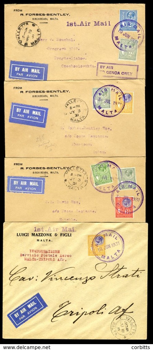 1931 First Flight Covers 1931 June 18th SANA Valletta - Tripoli Cacheted Cover (with Missing 'L' In 'Mail'), 1931 June 1 - Other & Unclassified