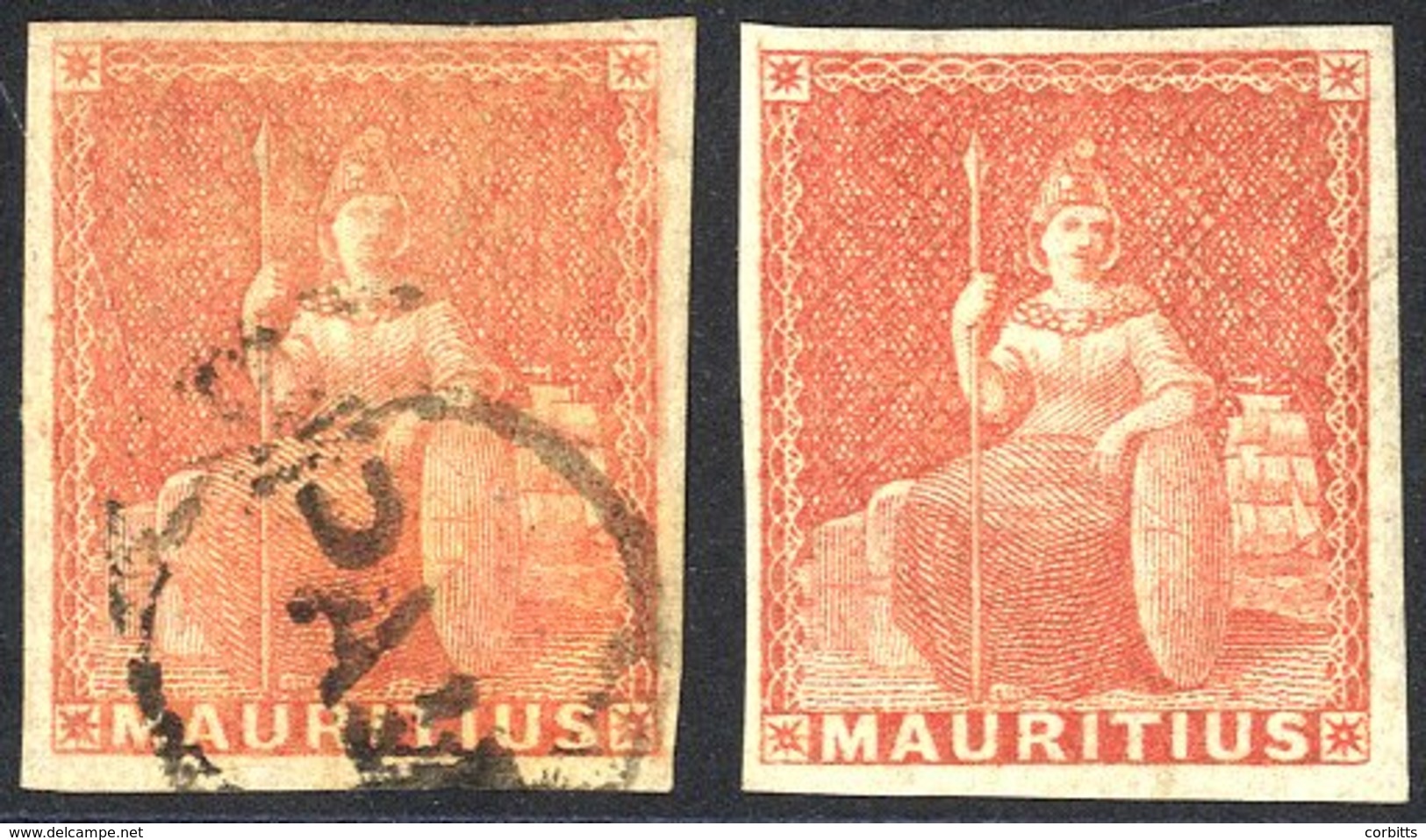 1858-62 6d Vermilion, Fresh M, Another With Circular PAID Mark, Both Four Margined Examples, SG.28. (2) Cat. £185 - Other & Unclassified