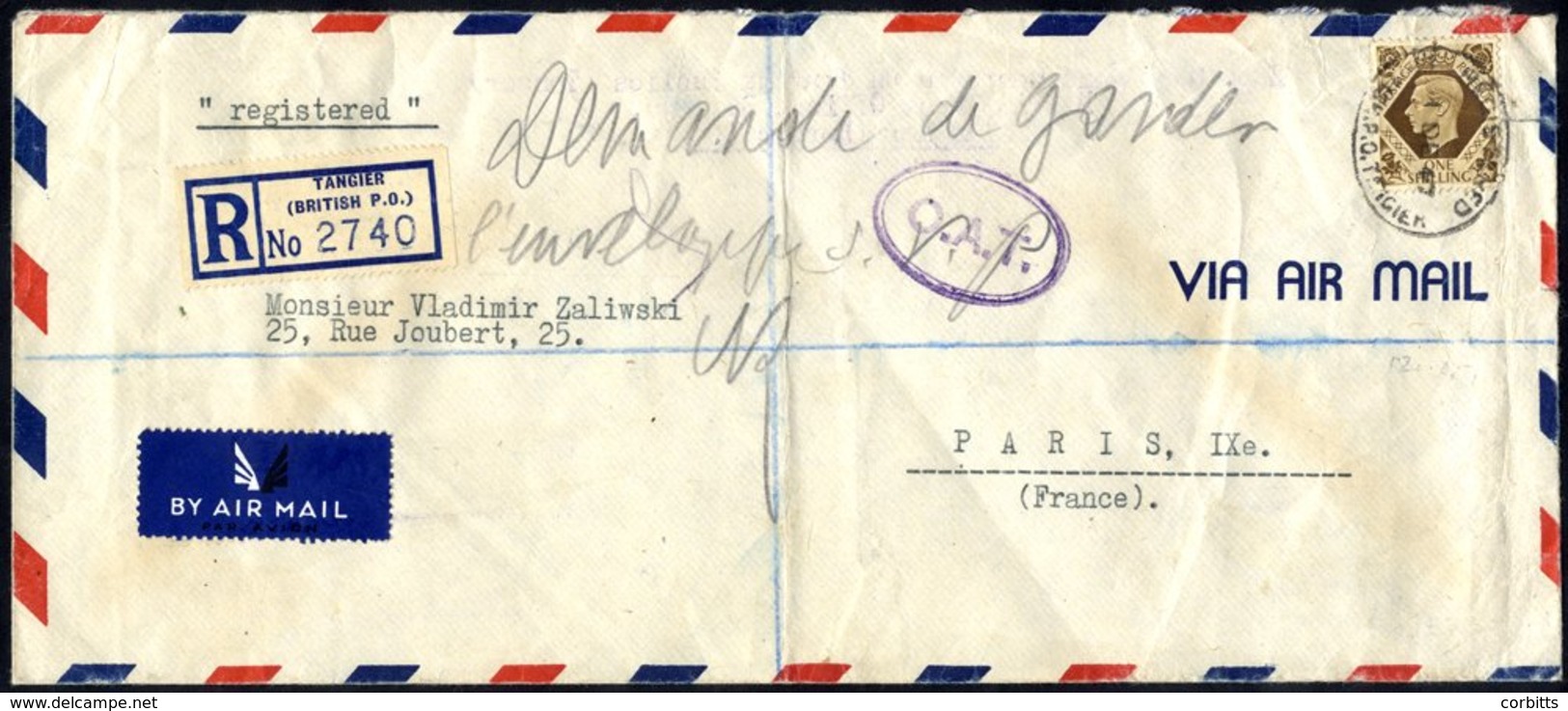 TANGIER 1930's-51 Covers (8) With A Range Of Frankings Incl. A 1947 Registered Airmail Envelope To France With GB 1s & O - Other & Unclassified