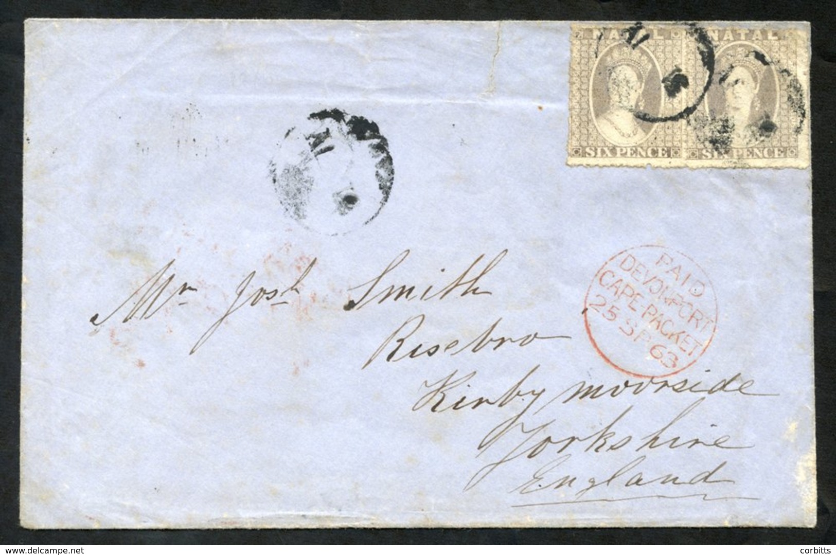 1863 Cover To Kirby Moorside, Yorkshire, With A Pair Of 6d Grey, Rough Perf, Cancelled Circular 31 IV. A 'Paid/Devonport - Autres & Non Classés