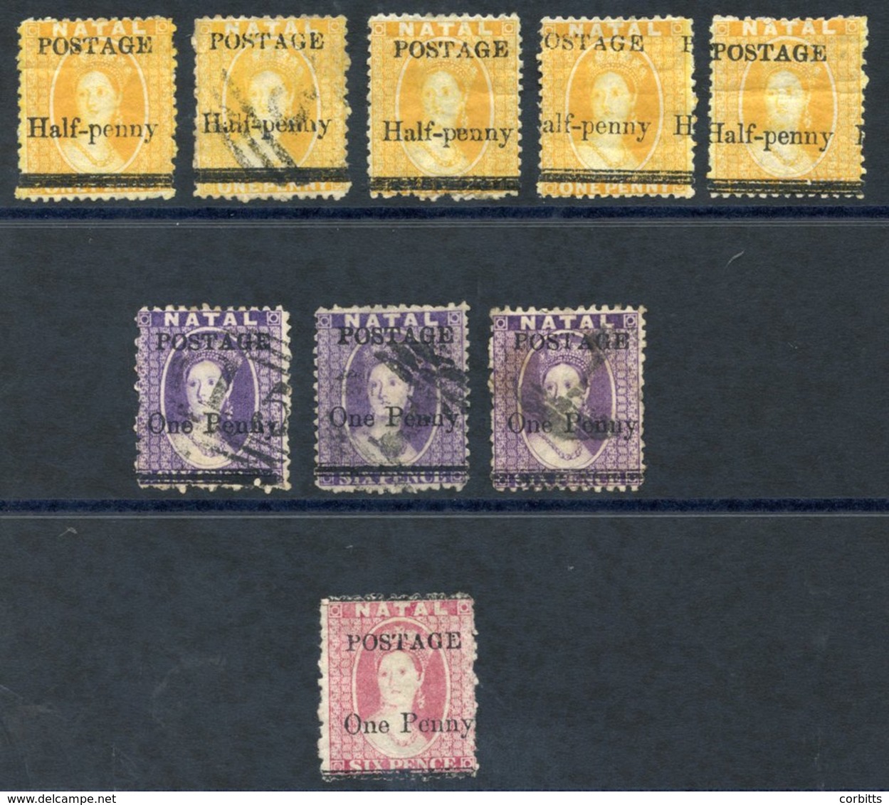 1877 Overprints, Four Half-penny On 1d Yellow M & U, Misplaced Overprints Etc. One Penny On 6d Rose, M But Only Traces O - Autres & Non Classés