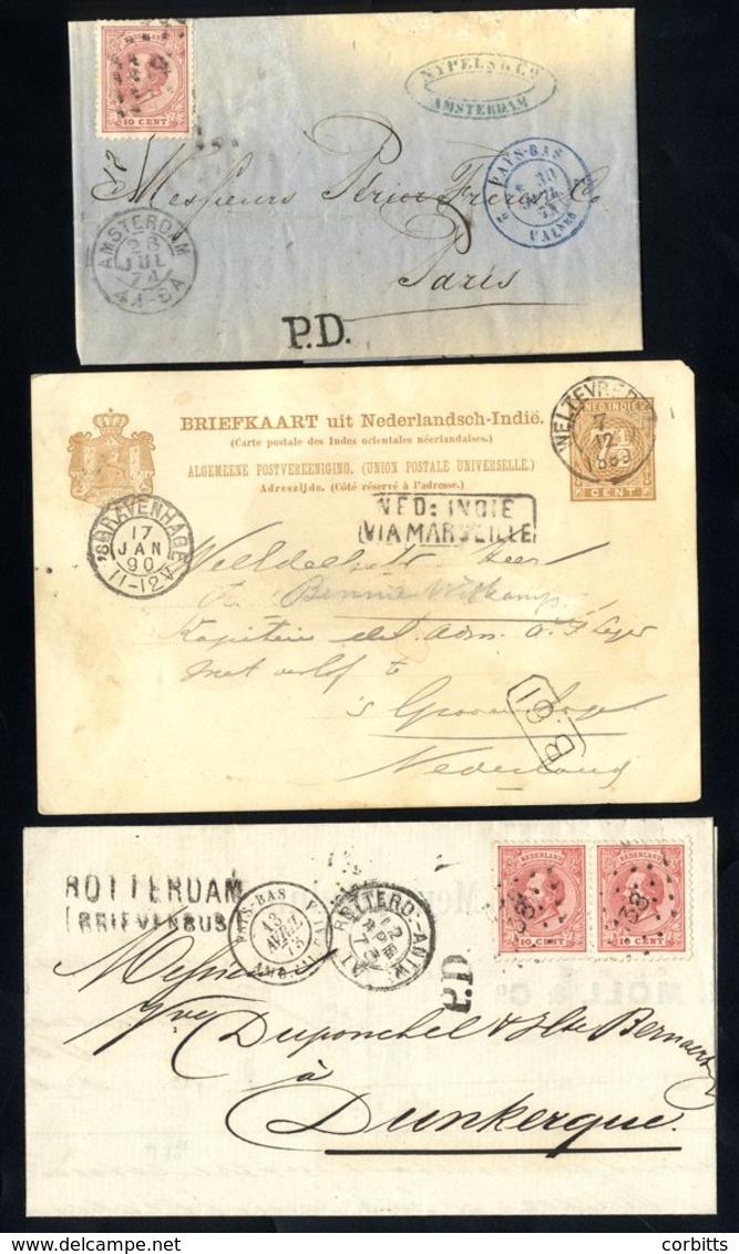 1873 Letter Sheet To Dunkerque Franked Pair 10c Wilhelm, Tied '138' Of Rotterdam, Bears Two Line 'Rotterdam/Briefvenbus' - Autres & Non Classés