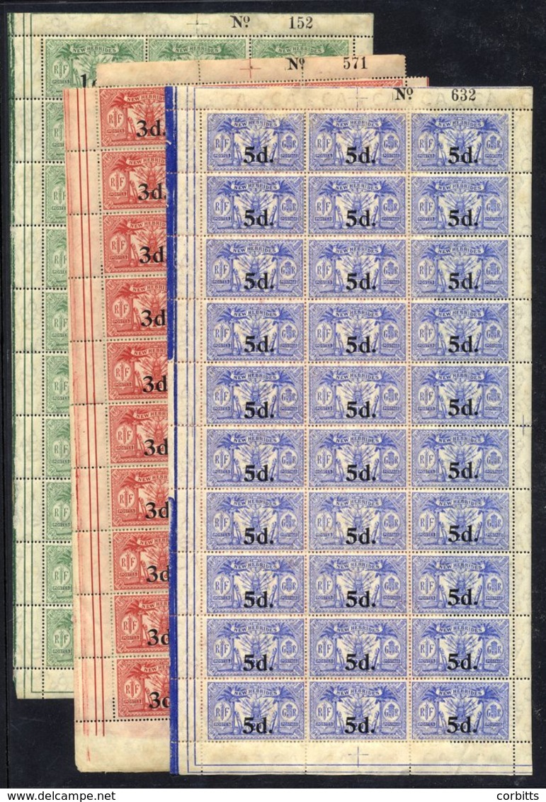 1924 Surcharge Set Each In UM Sheets Of Thirty, Some Toning In Places & 1d On ½d Sheet With Three Creased Stamps, SG.40/ - Other & Unclassified