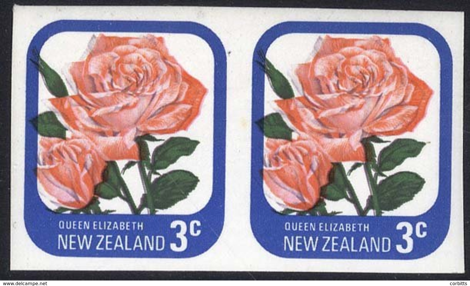 1975 3c Queen Elizabeth Rose Imperf Horizontal Pair UM, Unlisted In SG But C.P No PA3a (z), Cat. $750. (SG.1088 Var) - Autres & Non Classés