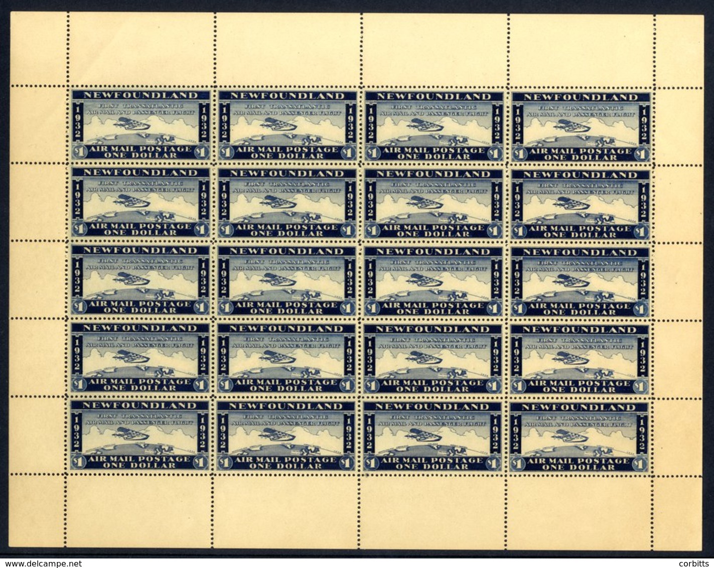 1932 Wayzata Private Issue Airmail $1 Stamp, A Complete Sheet Of Twenty, UM - Couple With Slight Gum Faults. - Other & Unclassified