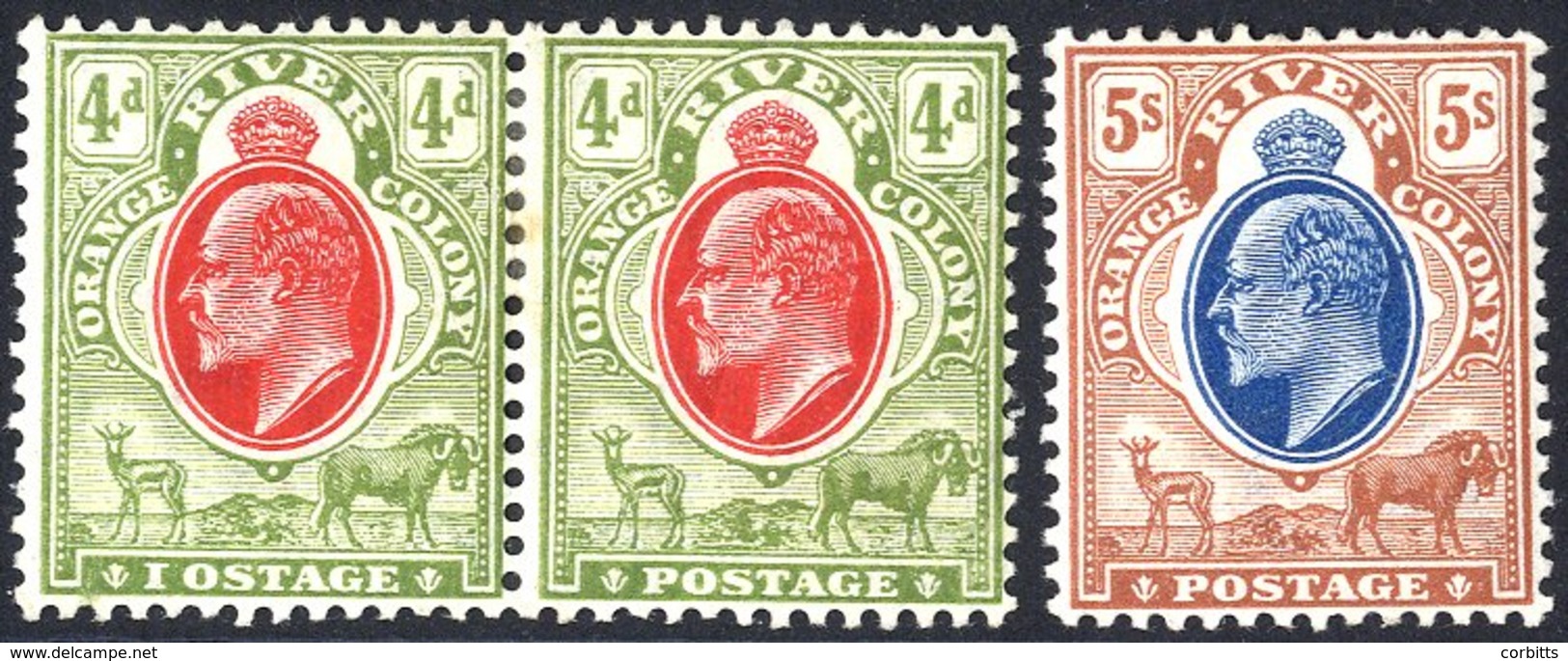 1903-04 5s Blue & Brown, Very Fresh M, SG.147, 1905-09 4d Scarlet & Sage Green Pair, One With 'IOSTAGE' For 'POSTAGE' M  - Other & Unclassified