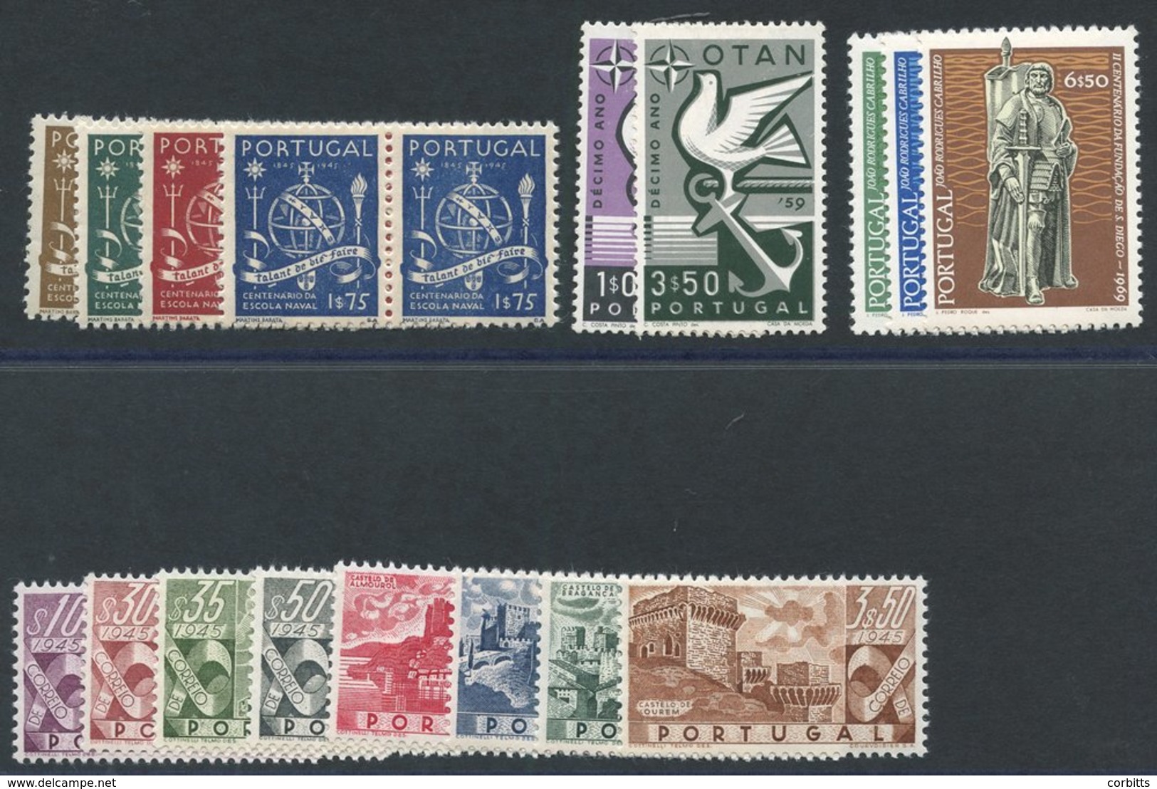 1945 Naval School Centenary Set In UM Pairs, SG.985/8, 1946 Castles Set UM, SG.989/96 (1E.75 Blue - Small Thin), 1960 At - Other & Unclassified