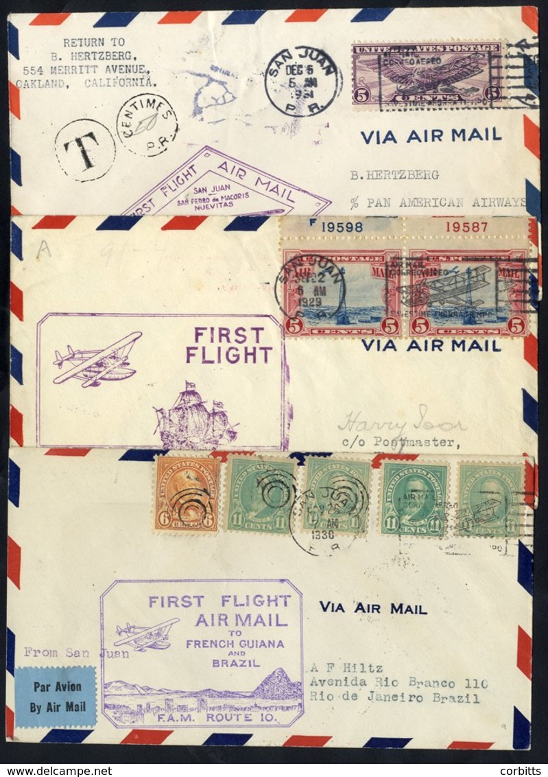 1929-71 Range First Flight Cacheted Covers Incl. PAA San Juan - Castries, St. Lucia, San Juan - Port Of Spain, San Juan  - Other & Unclassified