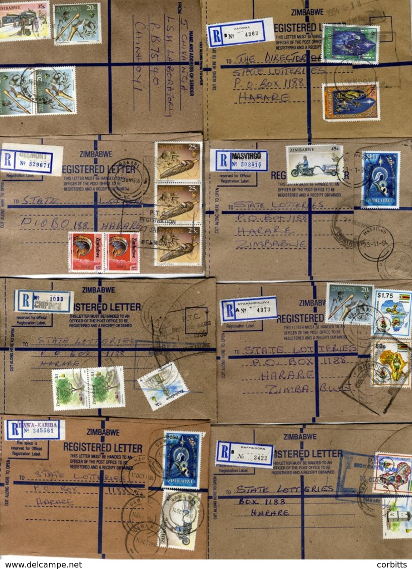 ZIMBABWE Collection Of Registered Envelopes From 1990's Arranged Alphabetically In A Box, All Different Postmarks Or Reg - Other & Unclassified