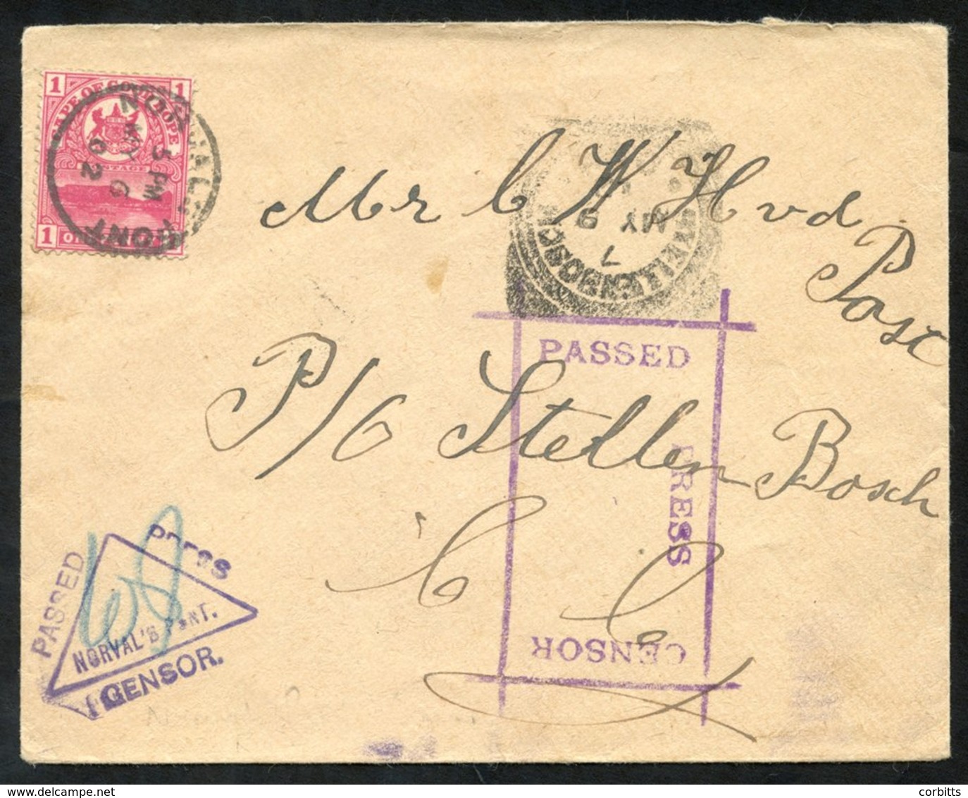 BOER WAR 1902 Censored Cover Sent From The Norval's Pont Burgher Camp, A Cape 1d Cancelled MY.6.02. Twice Censored, This - Autres & Non Classés